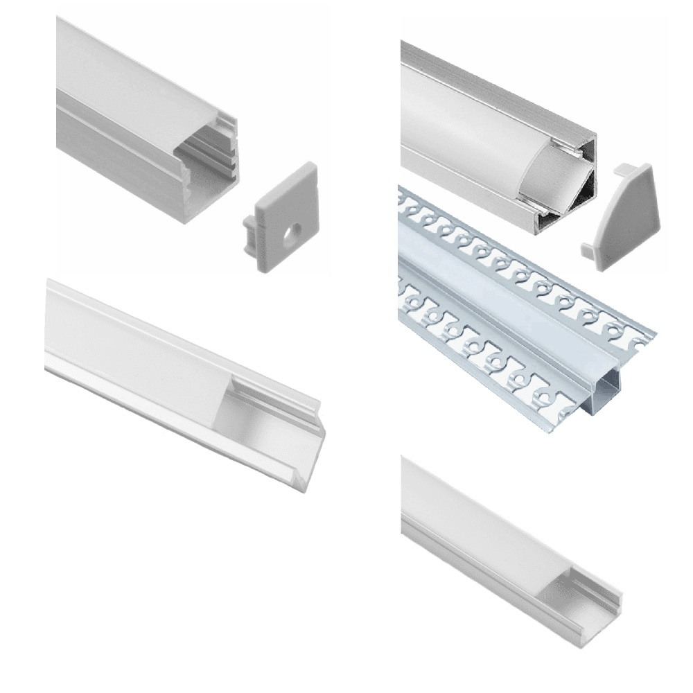 Metal channel trim with perforated edges for tiling lighting installation